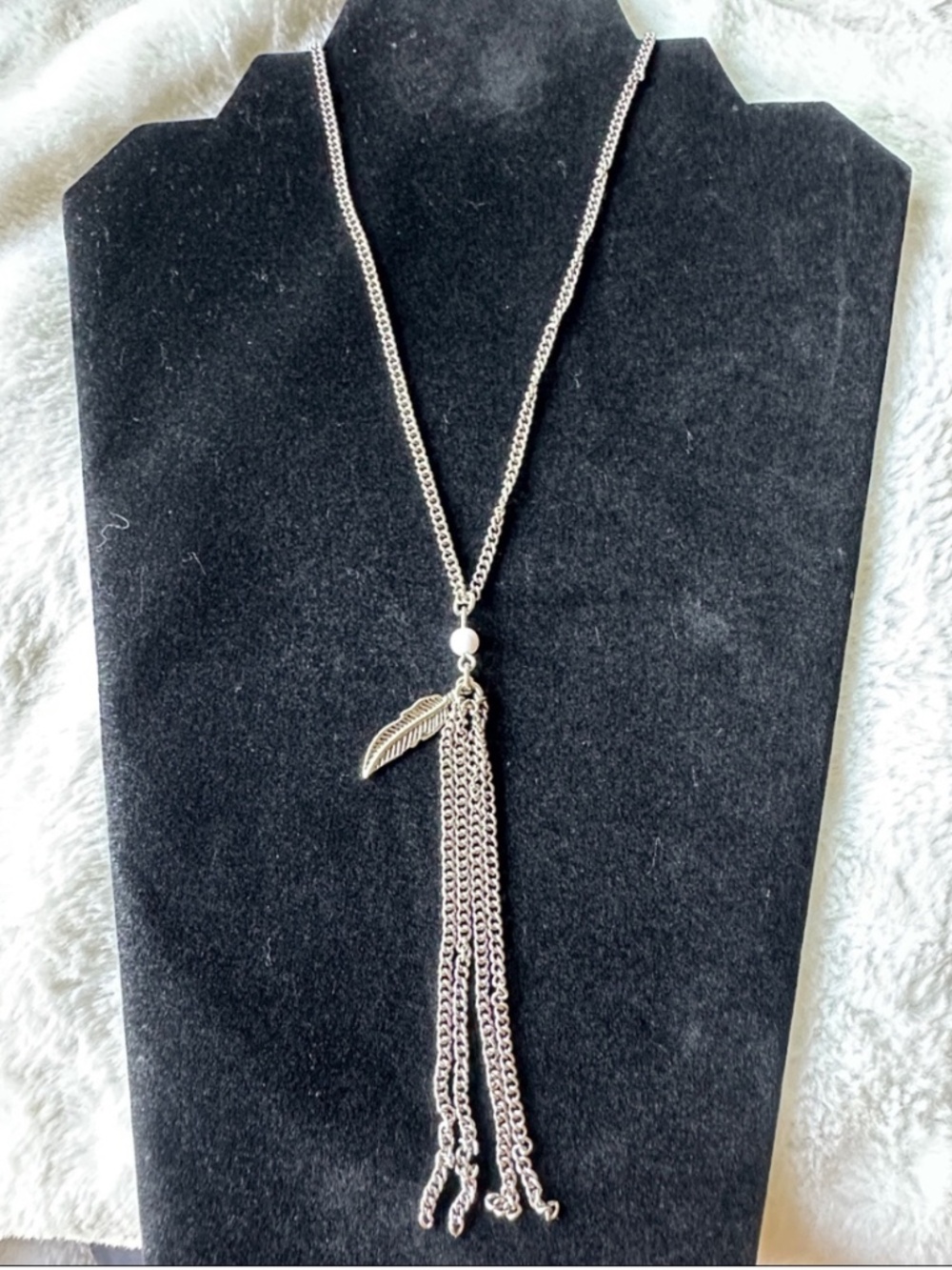 Silver Leaf Tassel Necklace